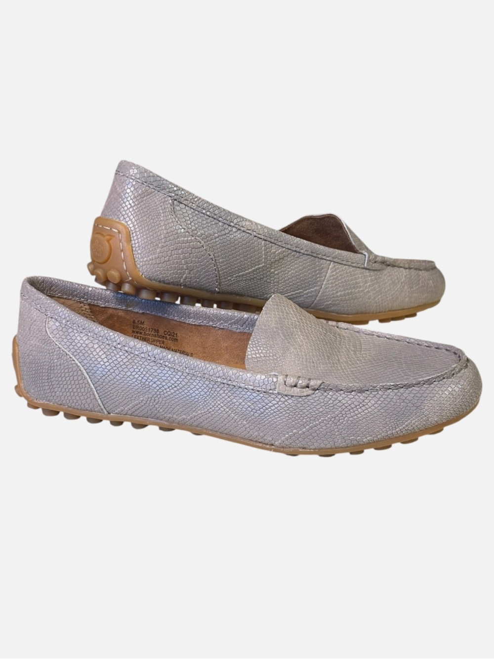 Born Women's Leather Driving Loafers Mocs Sip On Loafer Gray Snakeskin 8.5M